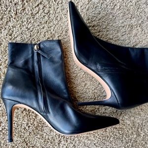 JCREW Black Leather Pointy Stilleto Booties